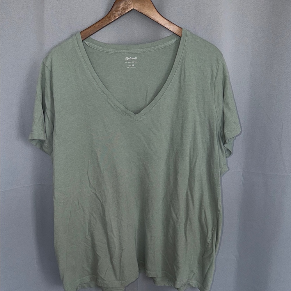 Madewell Soft Cotton Green V-Neck Tee Contemporary 90s Casual Size XXL